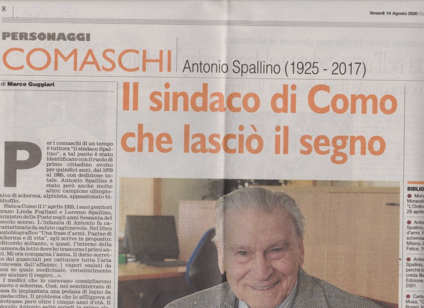 ANTONIO SPALLINO (1925-2017), Il sindaco che lasciò il segno, articolo biografico di Marco Guggiari in Corriere di Como, 14 agosto&nbsp;2020